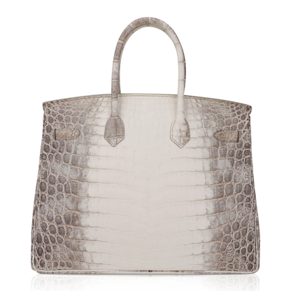 Gradient Snow White Ash Taupe Scaled Medium Trapezoid Hand Tote With Crystalline Encrusted Silvery Twist Lock Hardware And Matching Ornate Suspended Padlock Charm